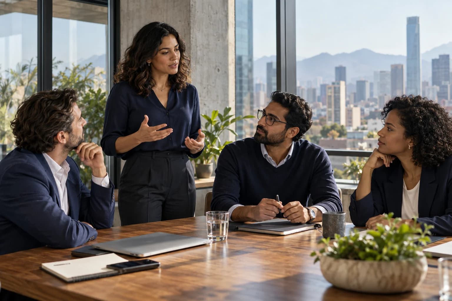 Profesionales de distintos orígenes internacionales intercambiando ideas